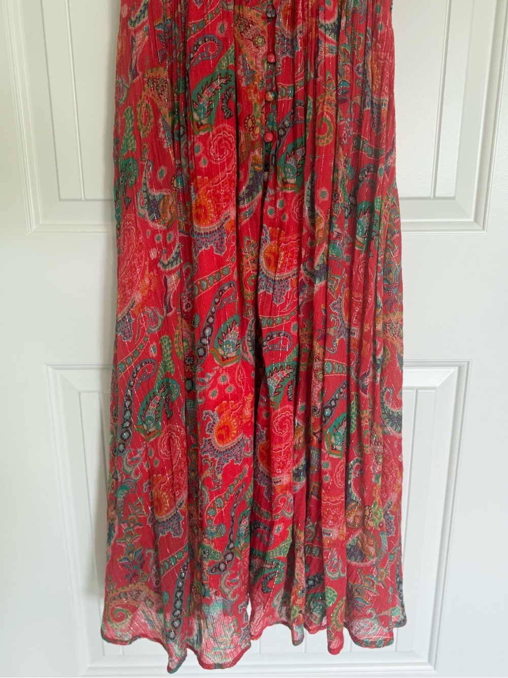 Anthropologie The Katerina Lurex Button Front Midi Dress Red Paisley Shimmer 4 - Picture 4 of 12